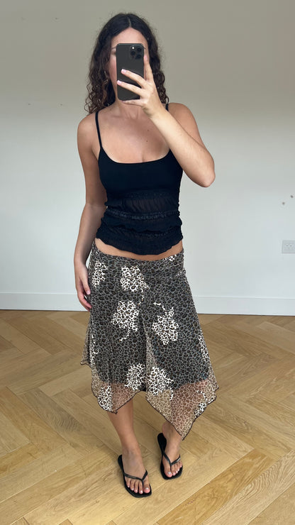 00s leopard lace midi skirt- size M