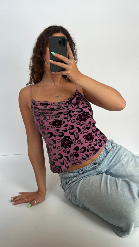 00s pink velvet floral cami- size XL
