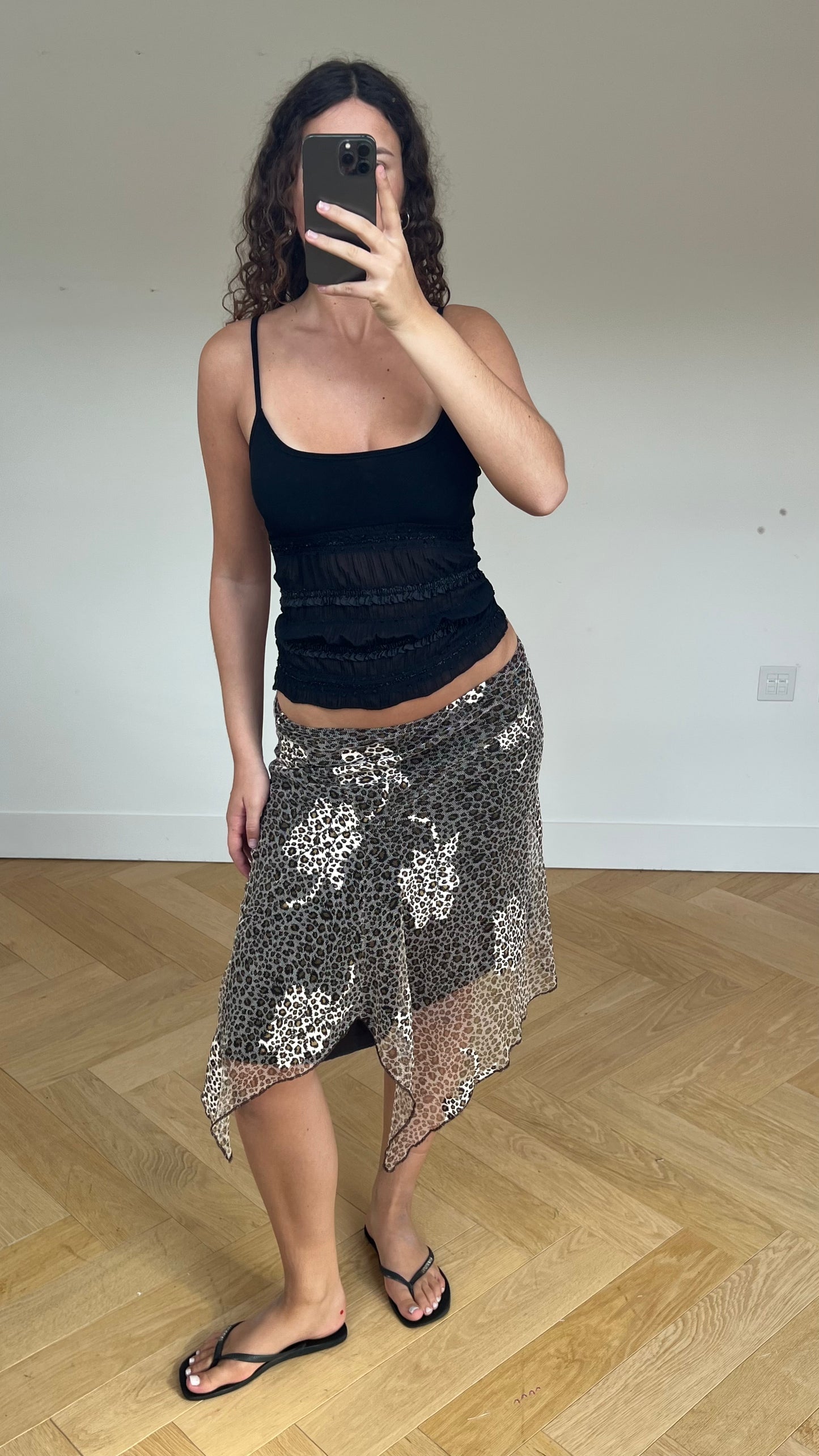 00s leopard lace midi skirt- size M