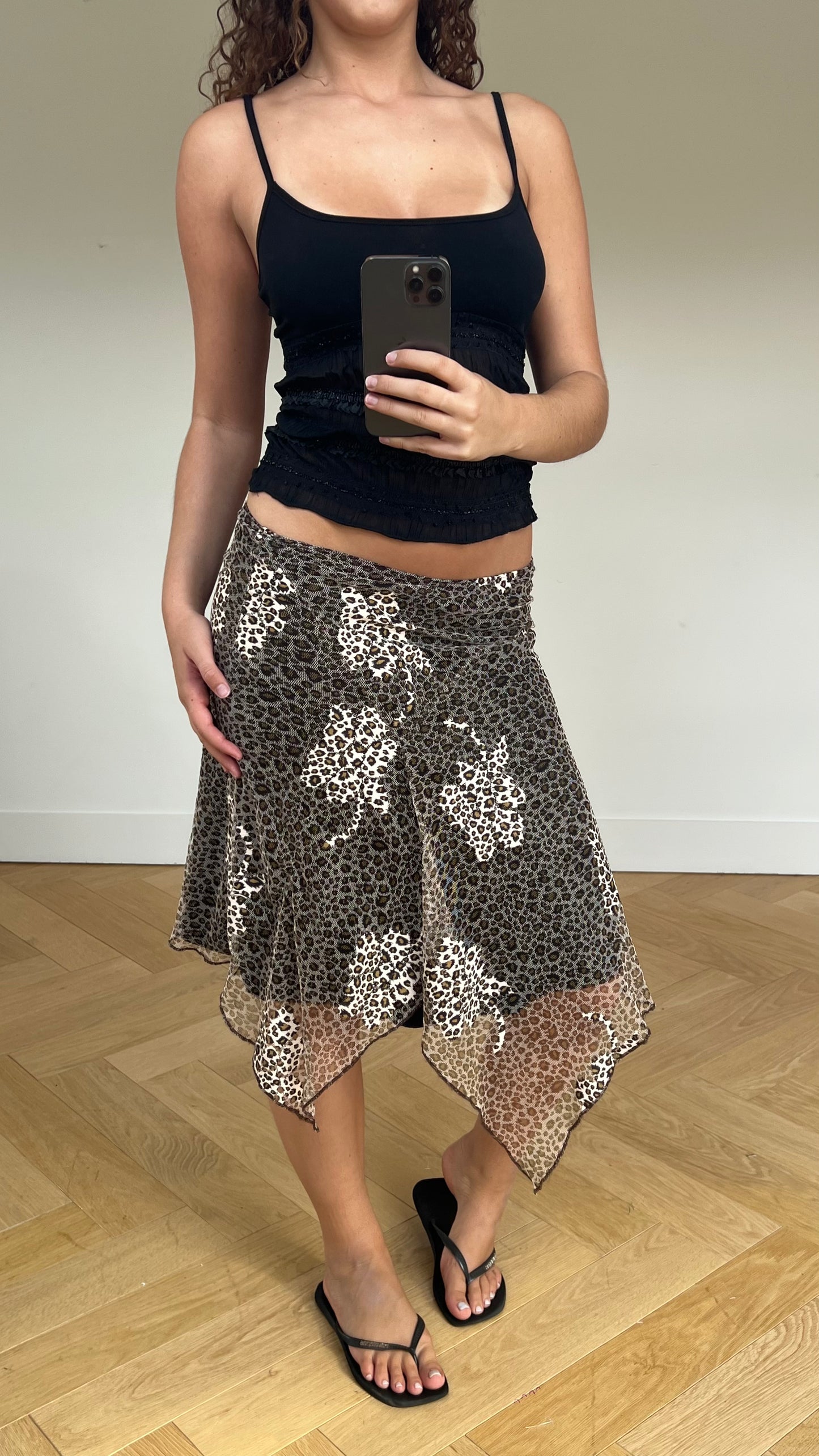 00s leopard lace midi skirt- size M