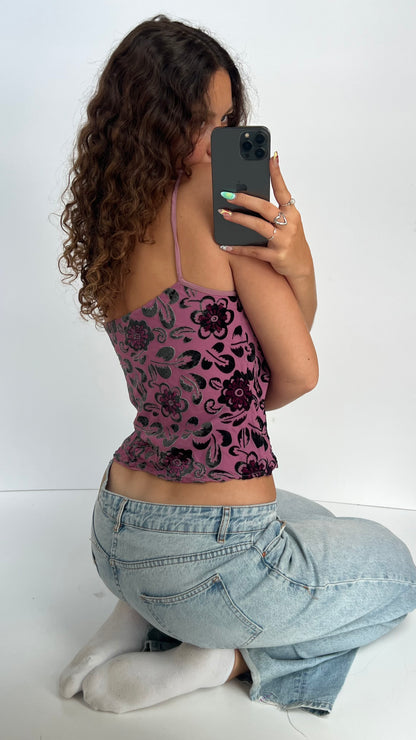00s pink velvet floral cami- size XL