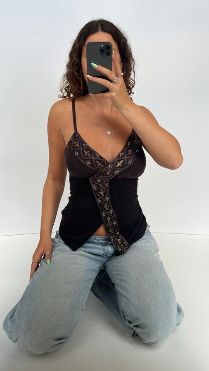 00s brown lace sequin cami- size S/M