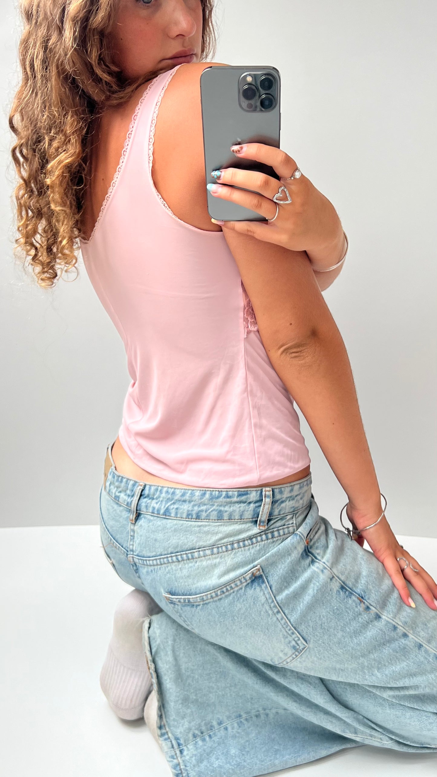 00s pink lace cami- size S
