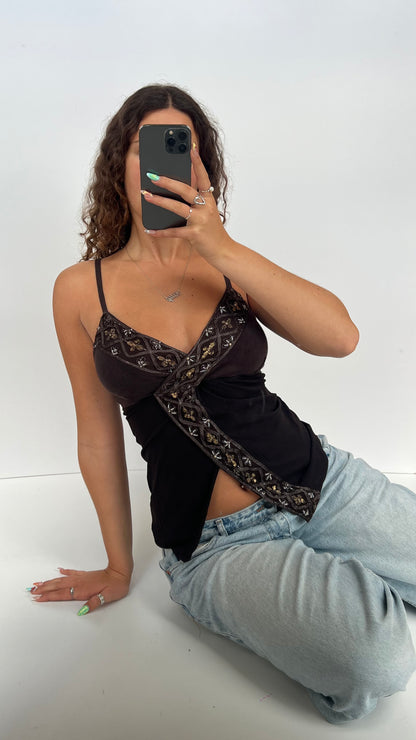 00s brown lace sequin cami- size S/M