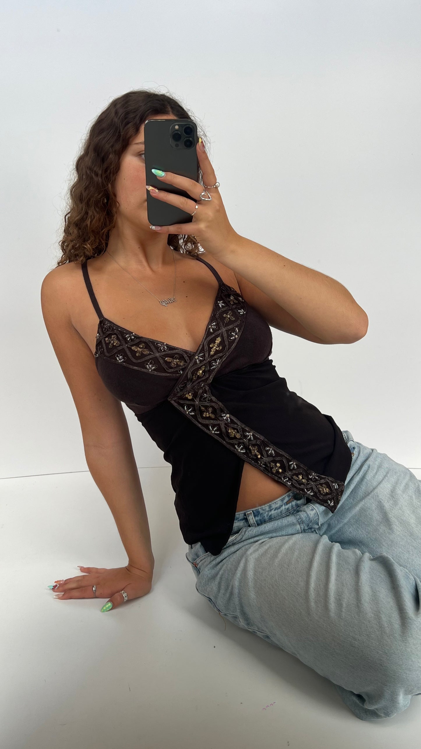 00s brown lace sequin cami- size S/M