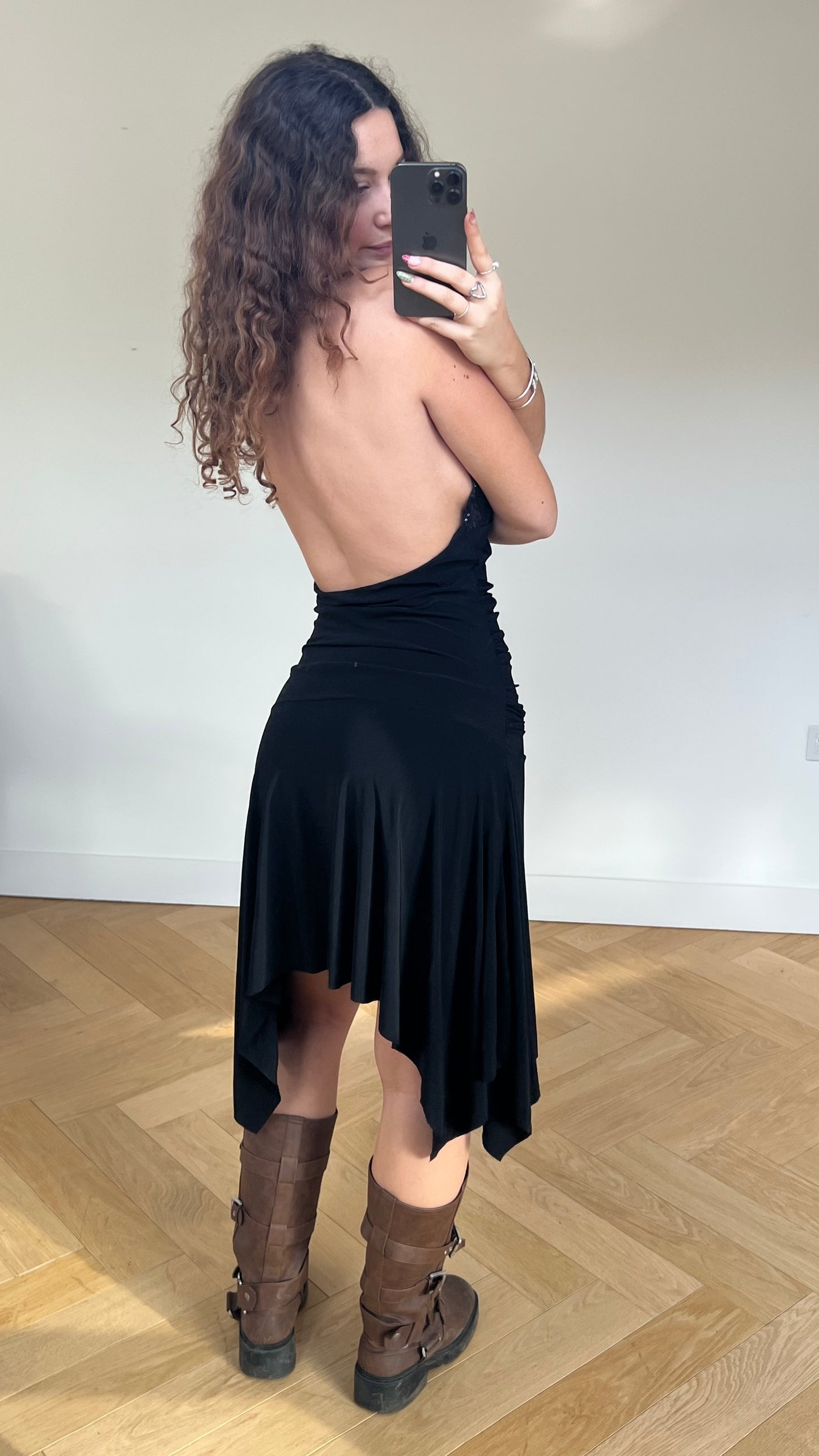 00s black sequin midi dress- size L
