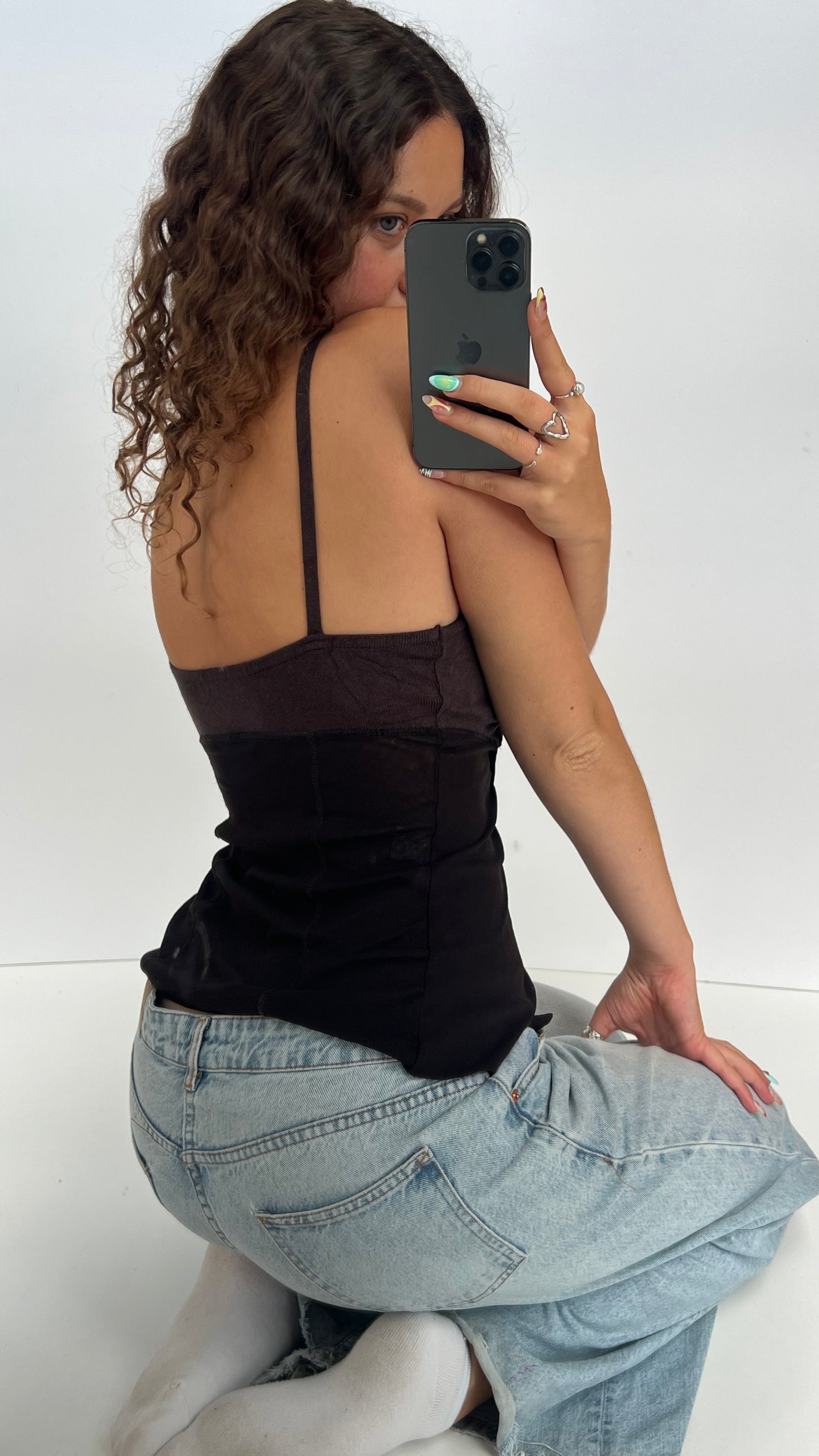 00s brown lace sequin cami- size S/M