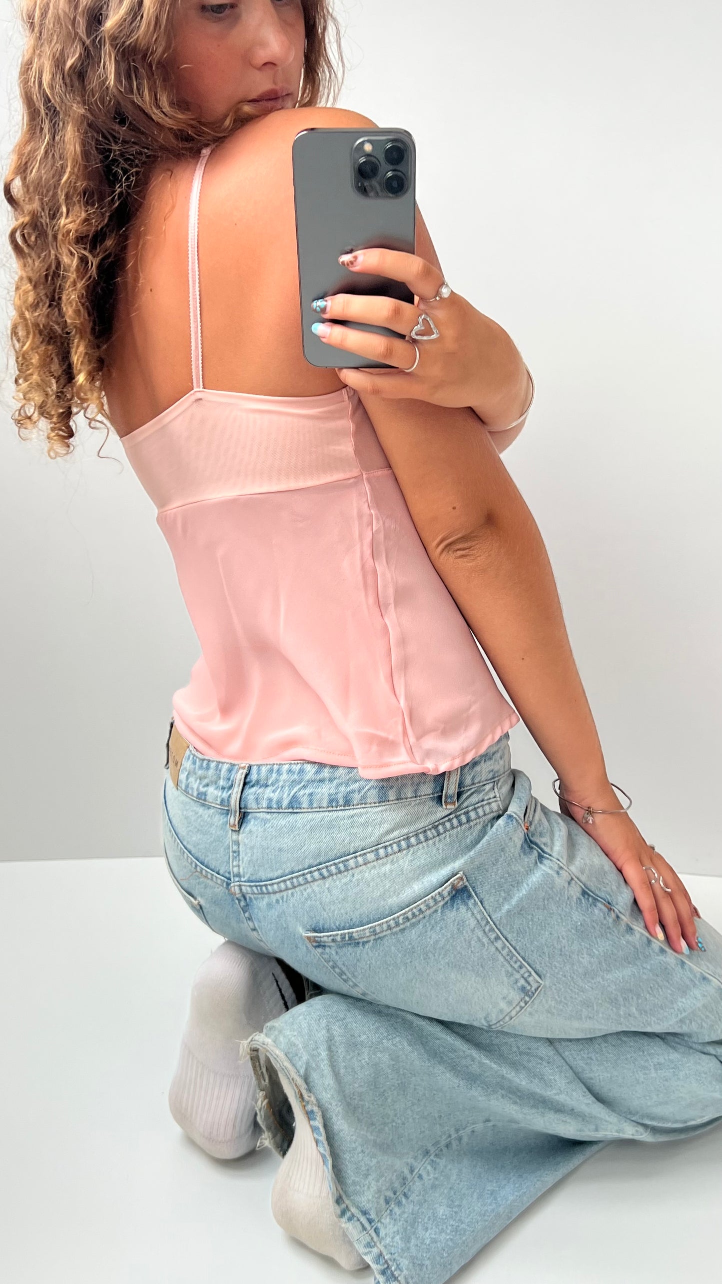 00s pink mesh lace cami- size S