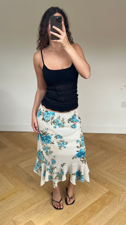 00s blue floral maxi skirt- size L