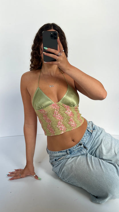 00s green lace backless cami- size XS