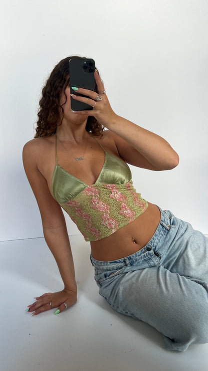 00s green lace backless cami- size XS