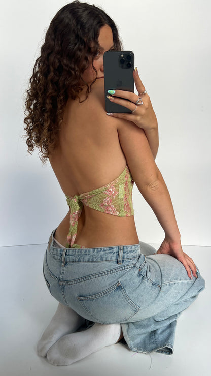 00s green lace backless cami- size XS