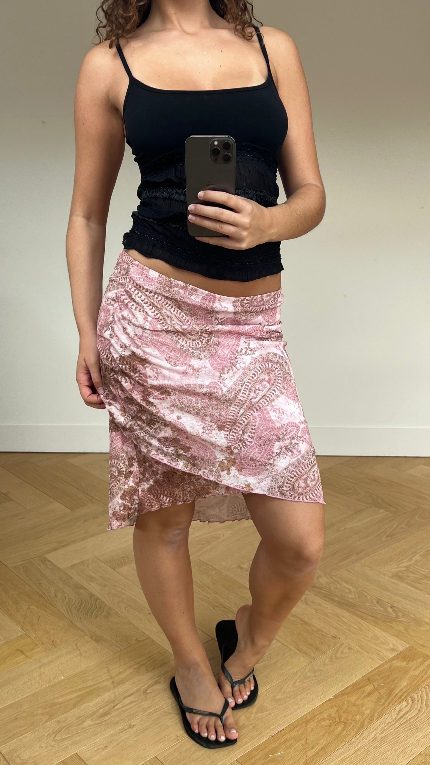 00s pink paisley midi skirt- size S