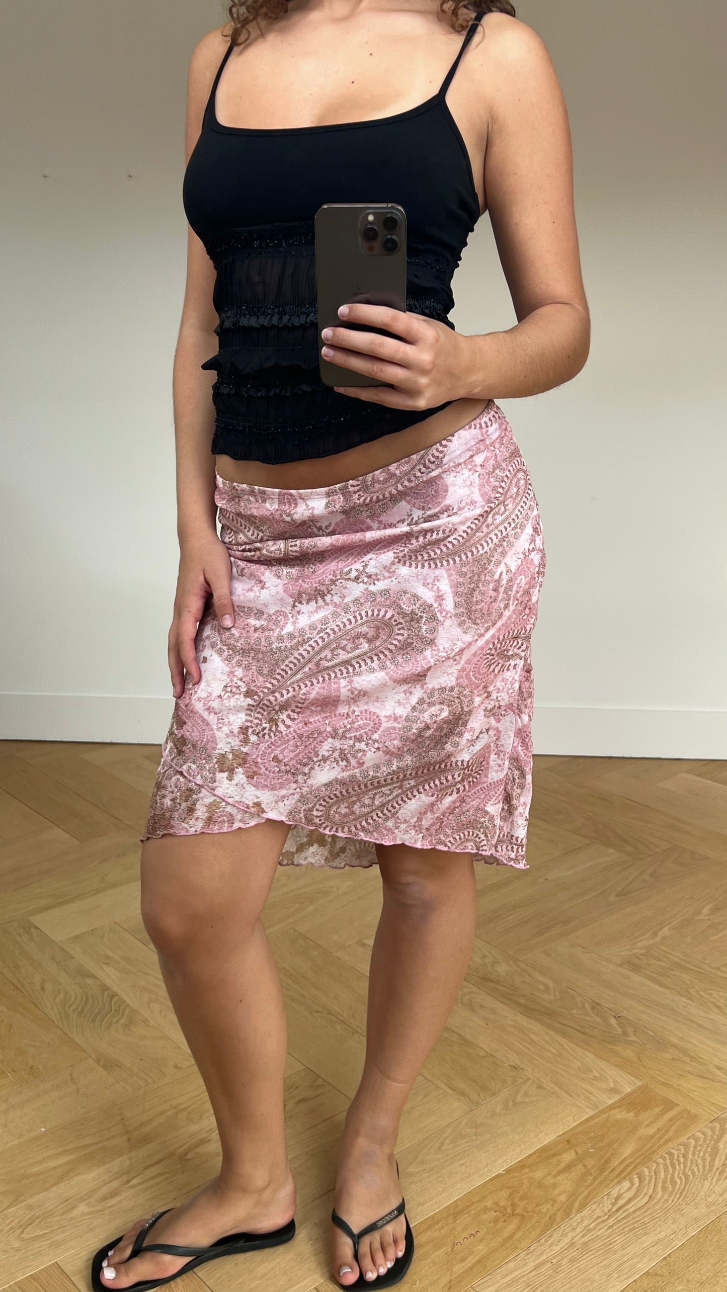 00s pink paisley midi skirt- size S