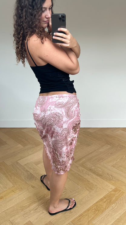00s pink paisley midi skirt- size S