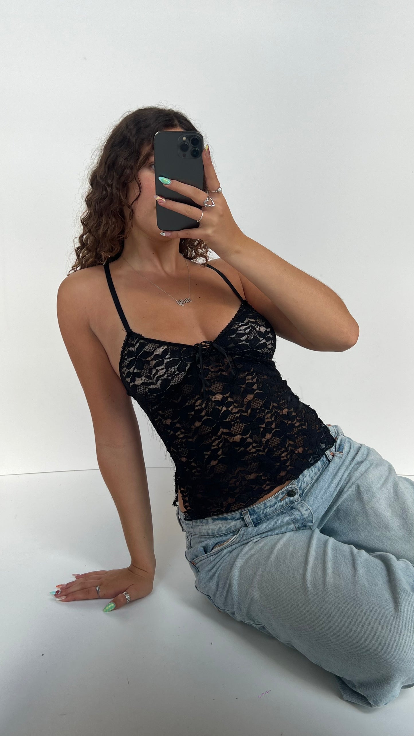 00s black lace cami- size S