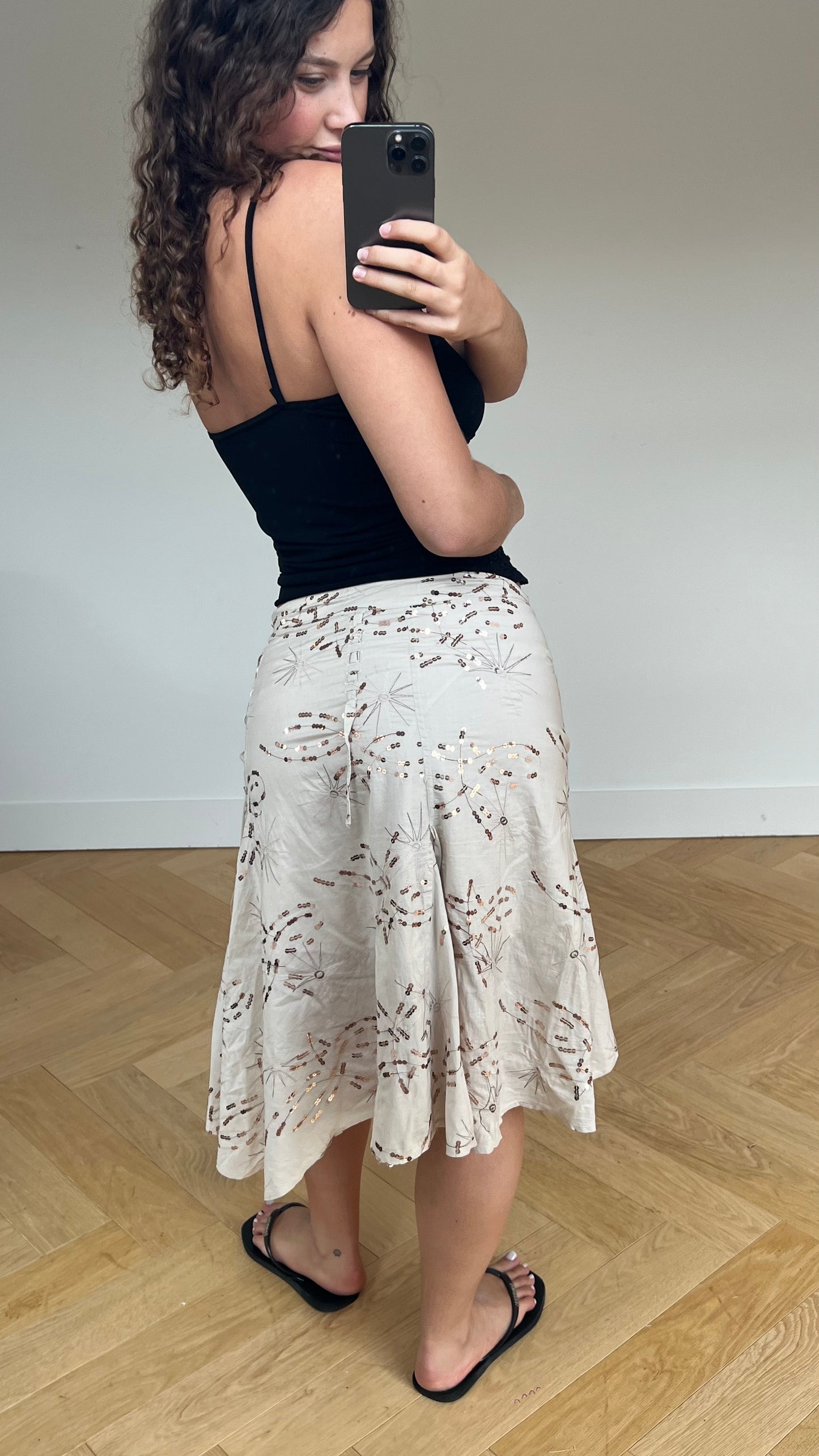 00s cream sequin midi skirt- size M