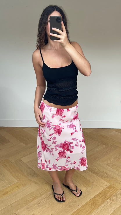 00s pink floral midi skirt- size M/L