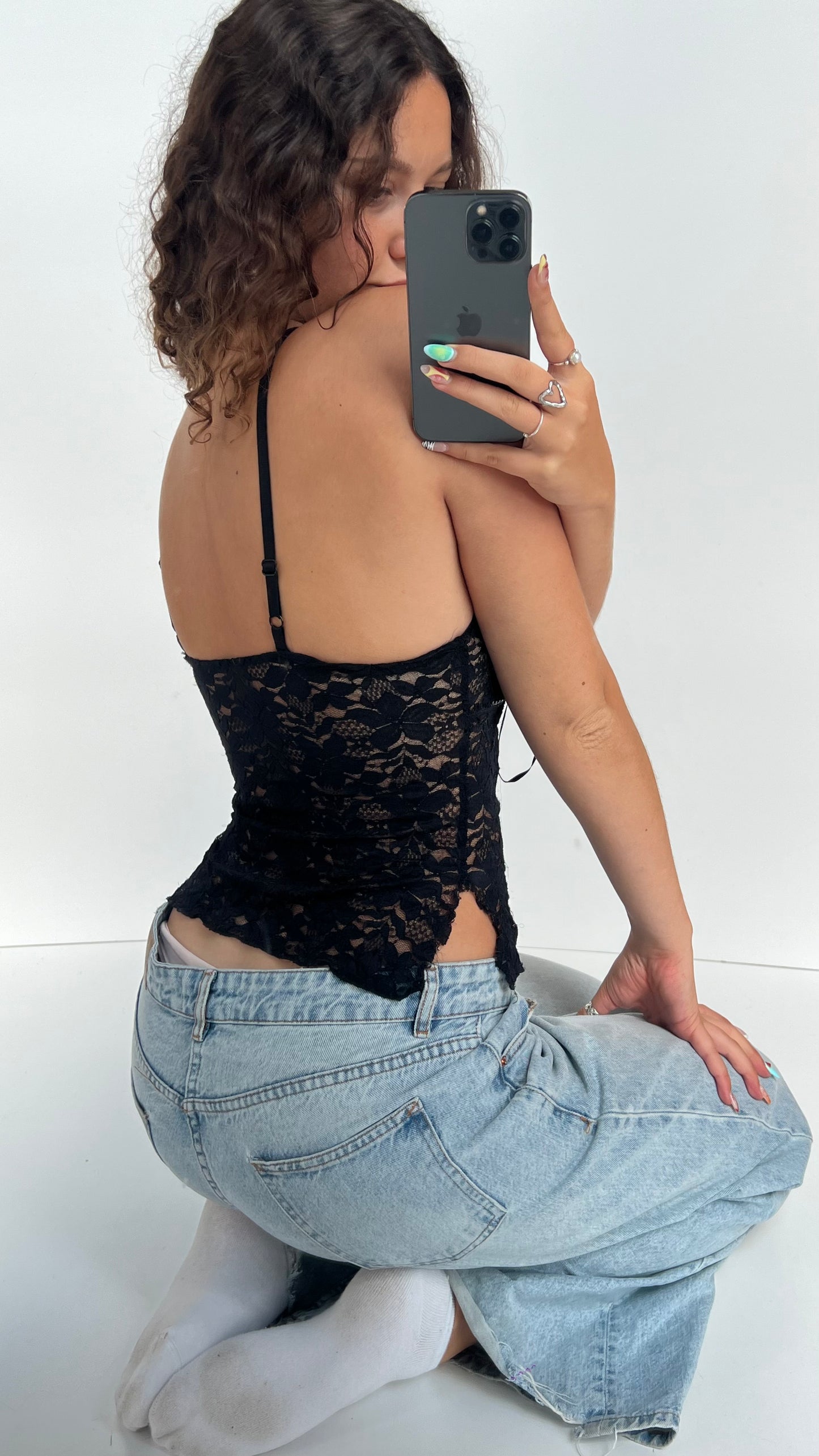 00s black lace cami- size S
