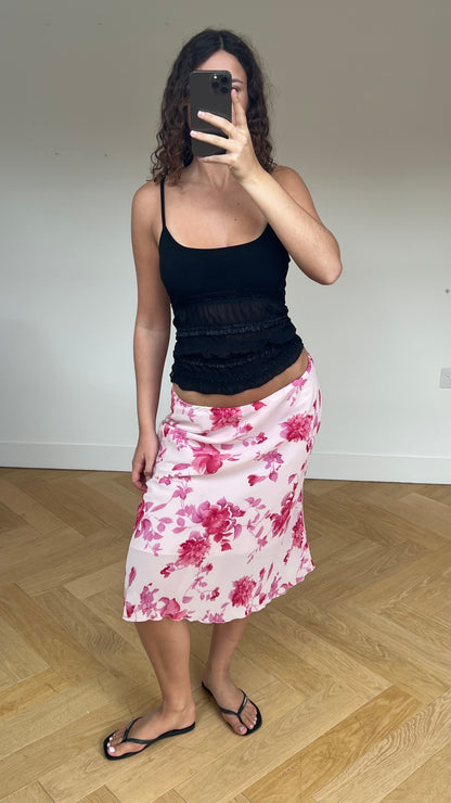 00s pink floral midi skirt- size M/L