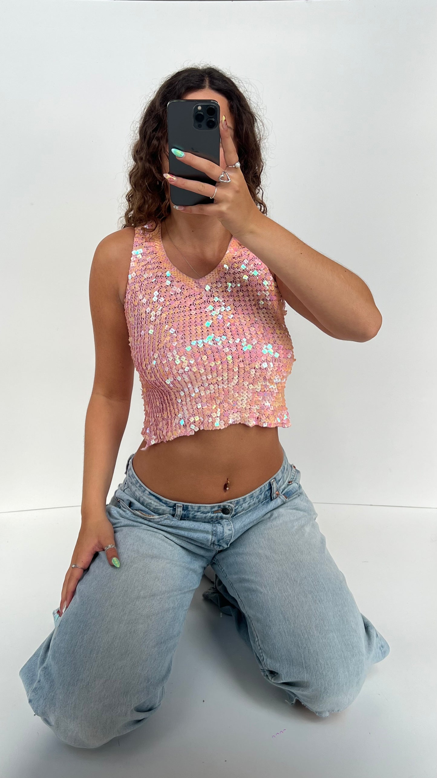00s pink sequin top- size S