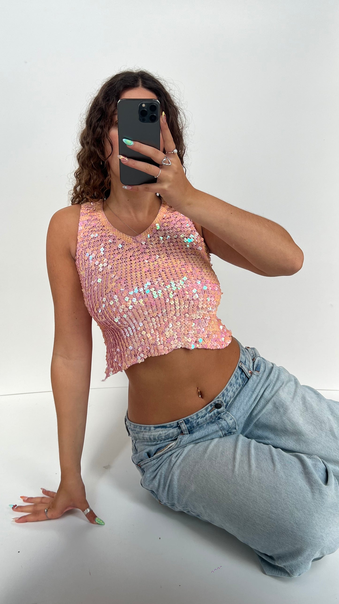 00s pink sequin top- size S