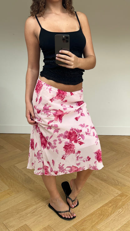 00s pink floral midi skirt- size M/L