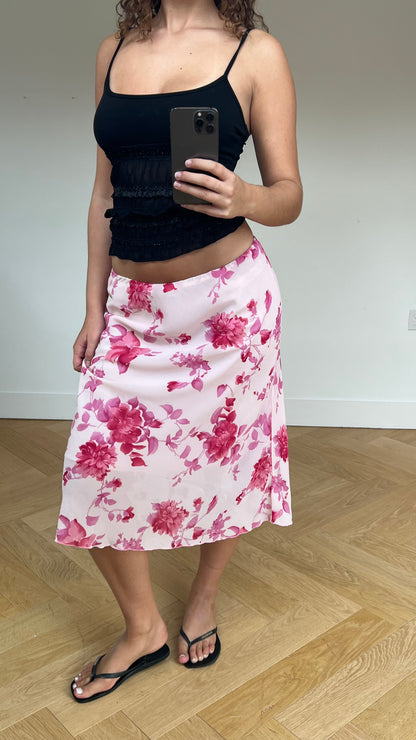 00s pink floral midi skirt- size M/L