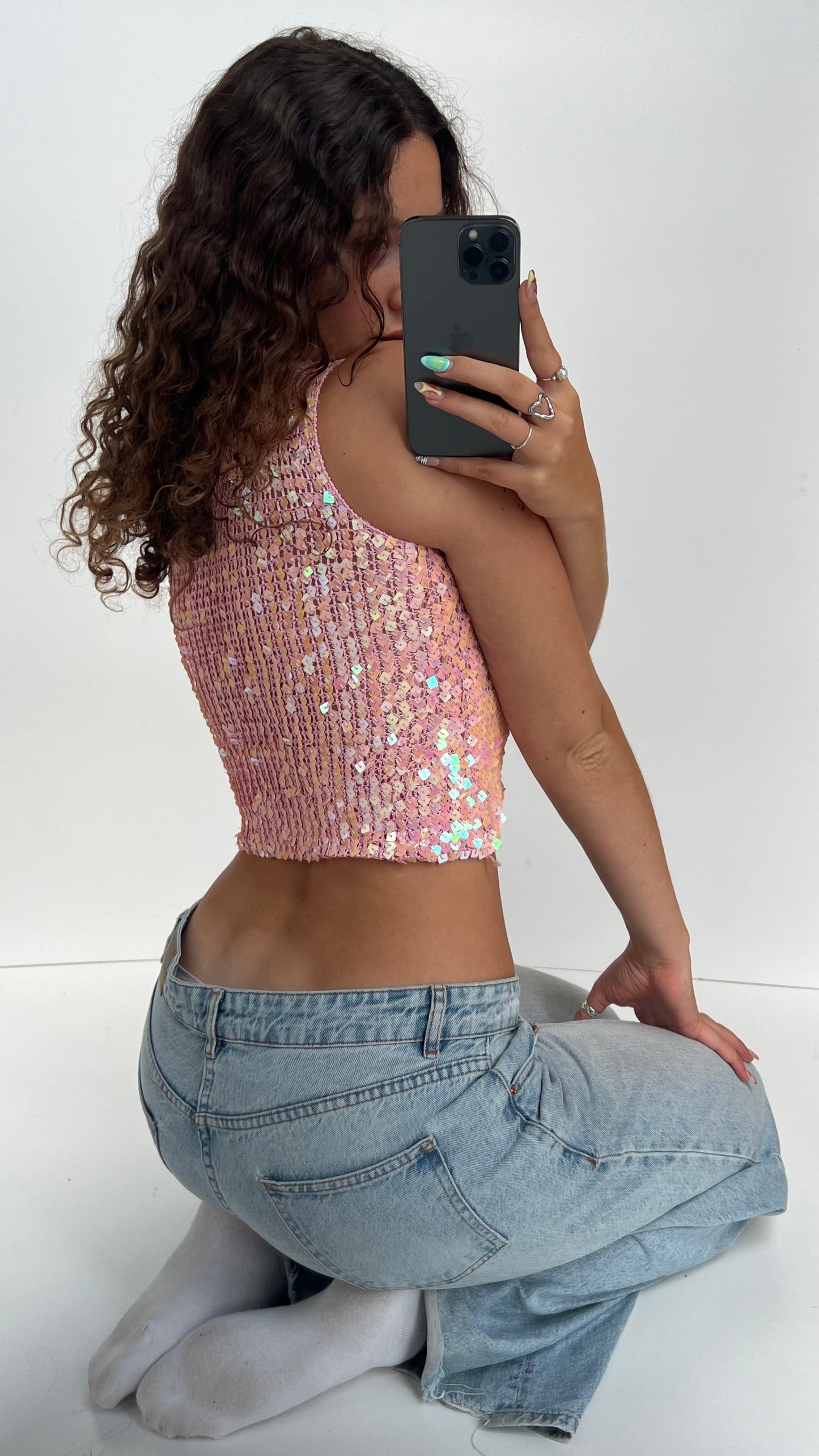 00s pink sequin top- size S