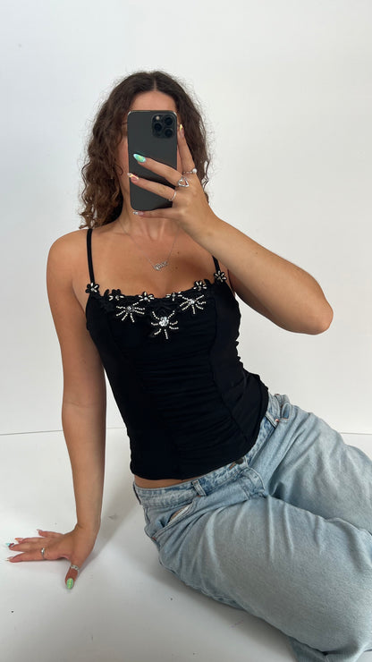 00s black floral beaded cami- size S