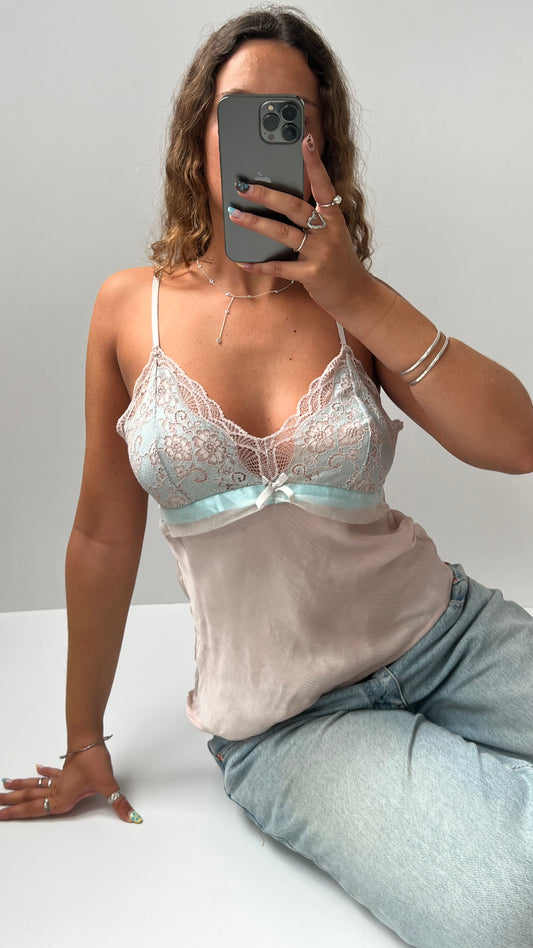 00s beige blue lace cami- size M