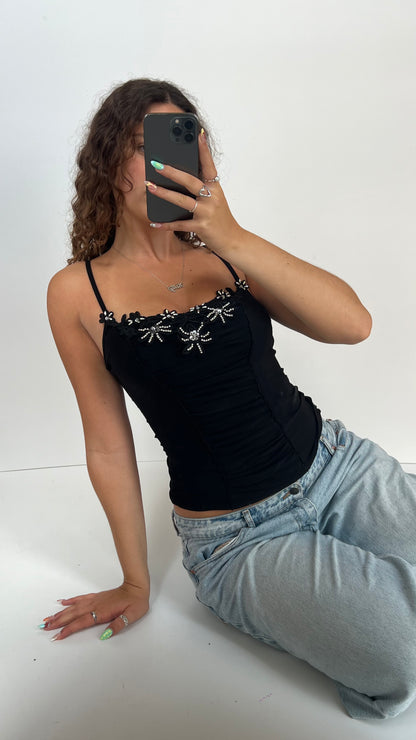 00s black floral beaded cami- size S