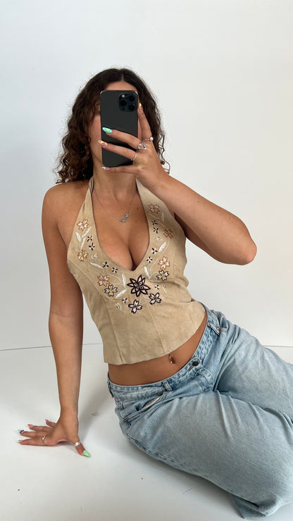 00s suede embroidered top- size S