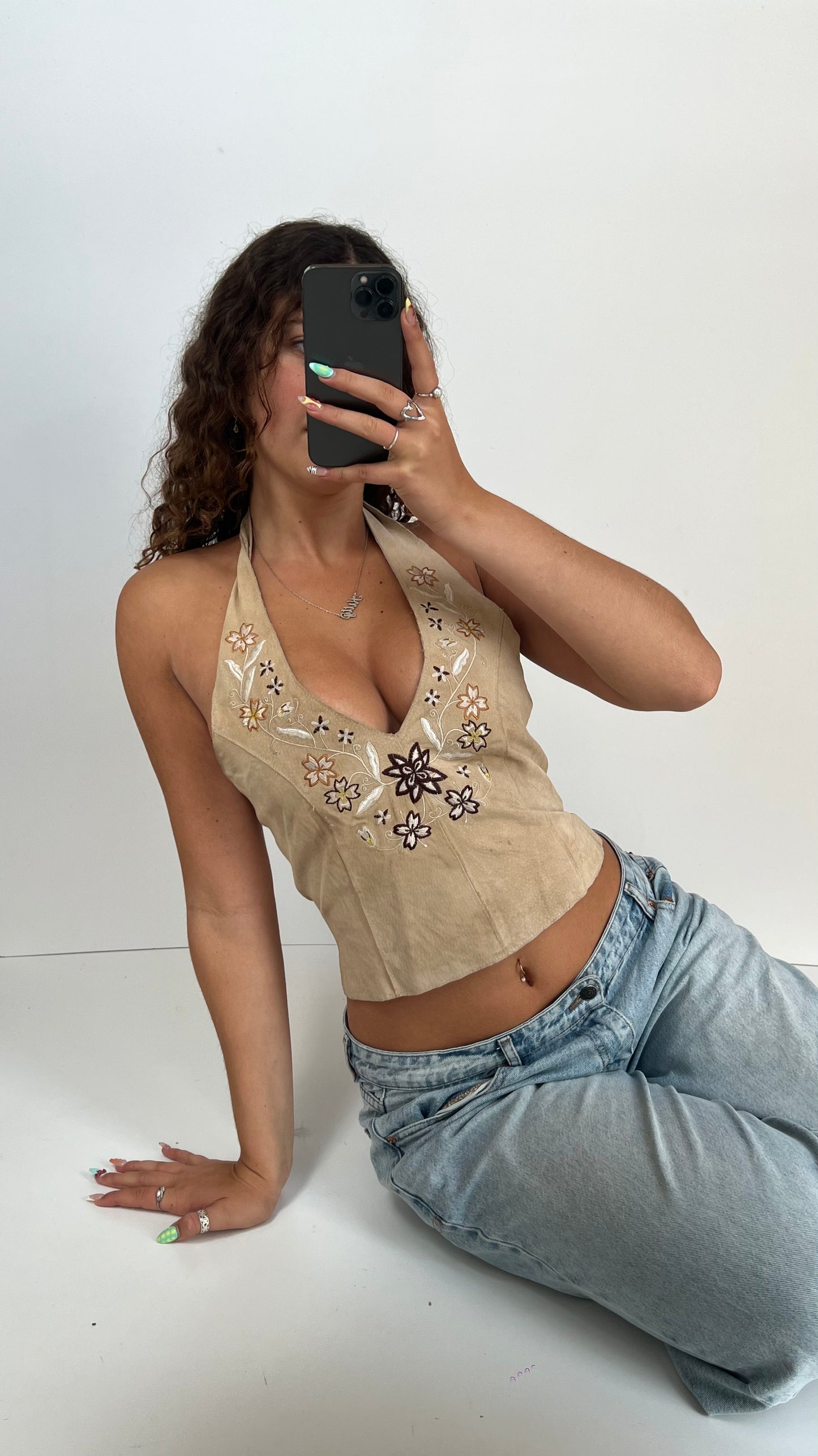 00s suede embroidered top- size S