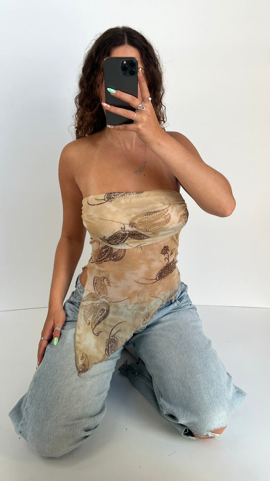 00s brown mesh paisley top- size S/M