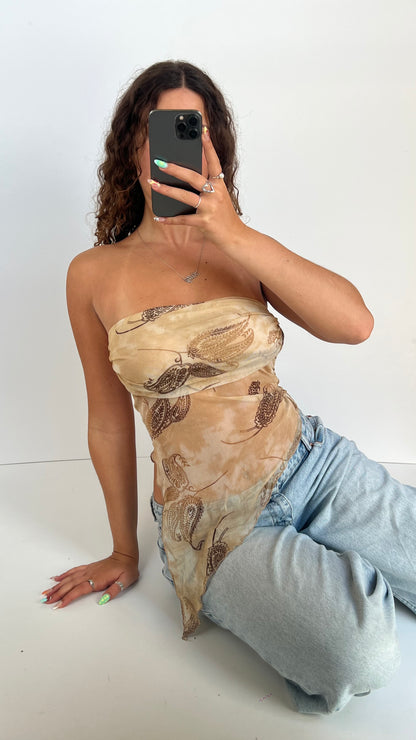 00s brown mesh paisley top- size S/M
