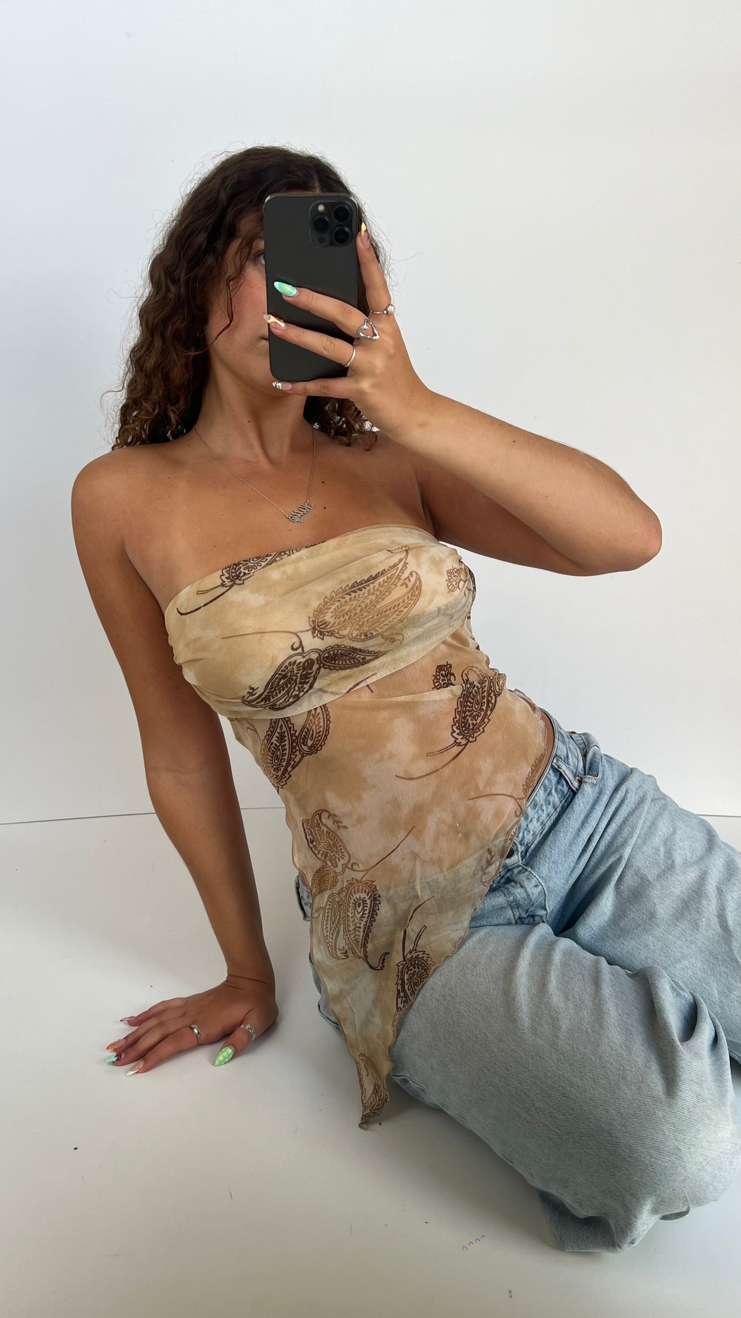 00s brown mesh paisley top- size S/M