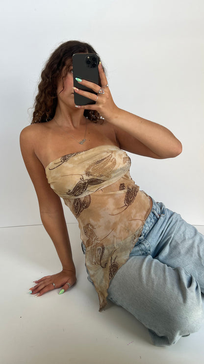 00s brown mesh paisley top- size S/M