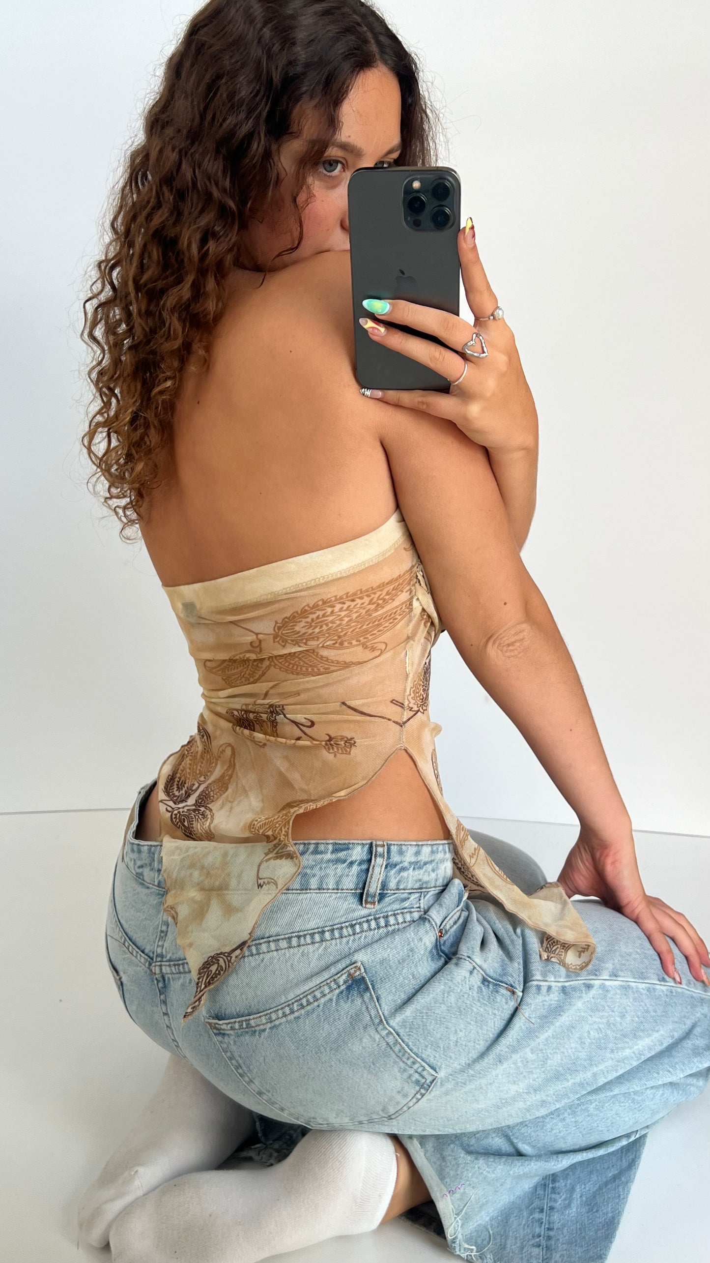 00s brown mesh paisley top- size S/M