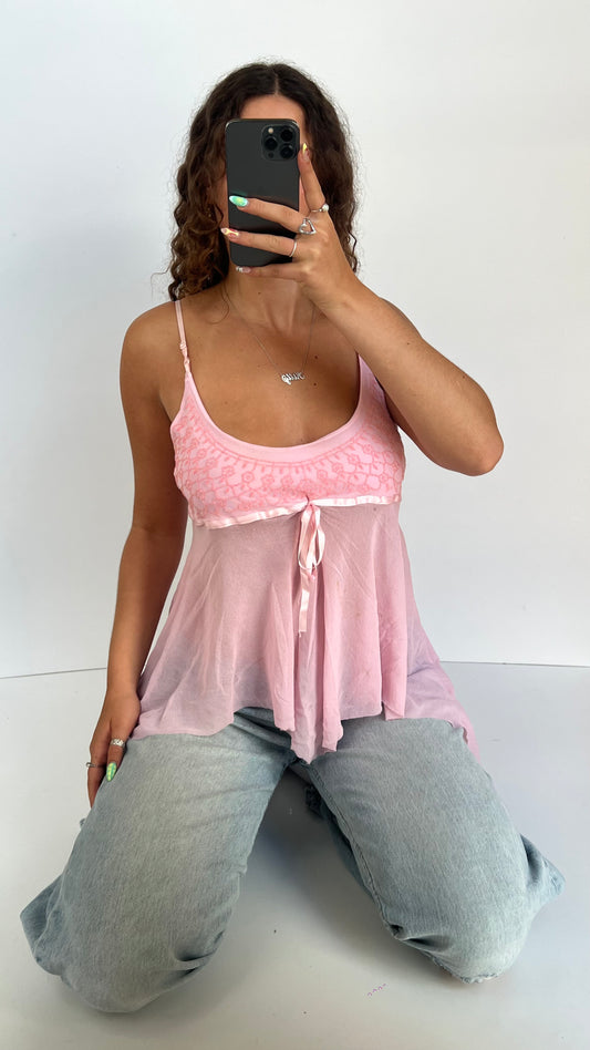 00s pink mesh beaded cami- size M
