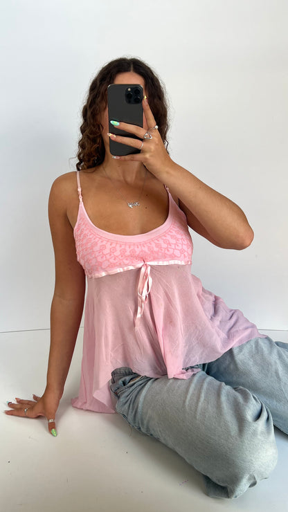 00s pink mesh beaded cami- size M