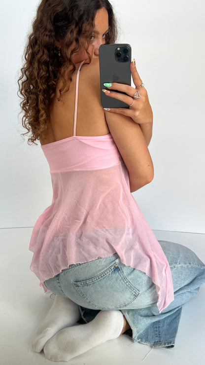 00s pink mesh beaded cami- size M
