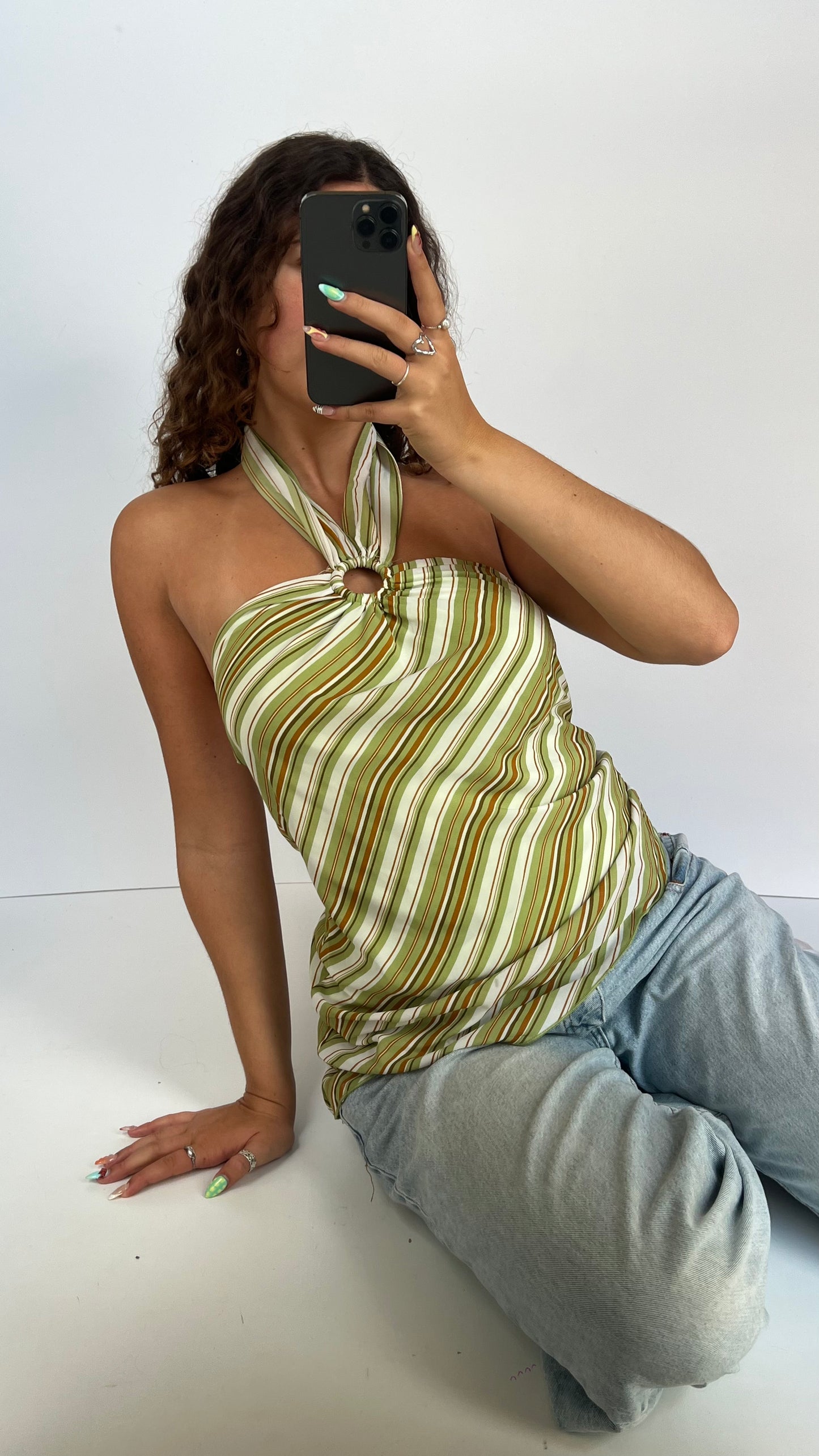 00s green stripe mesh cami- size L