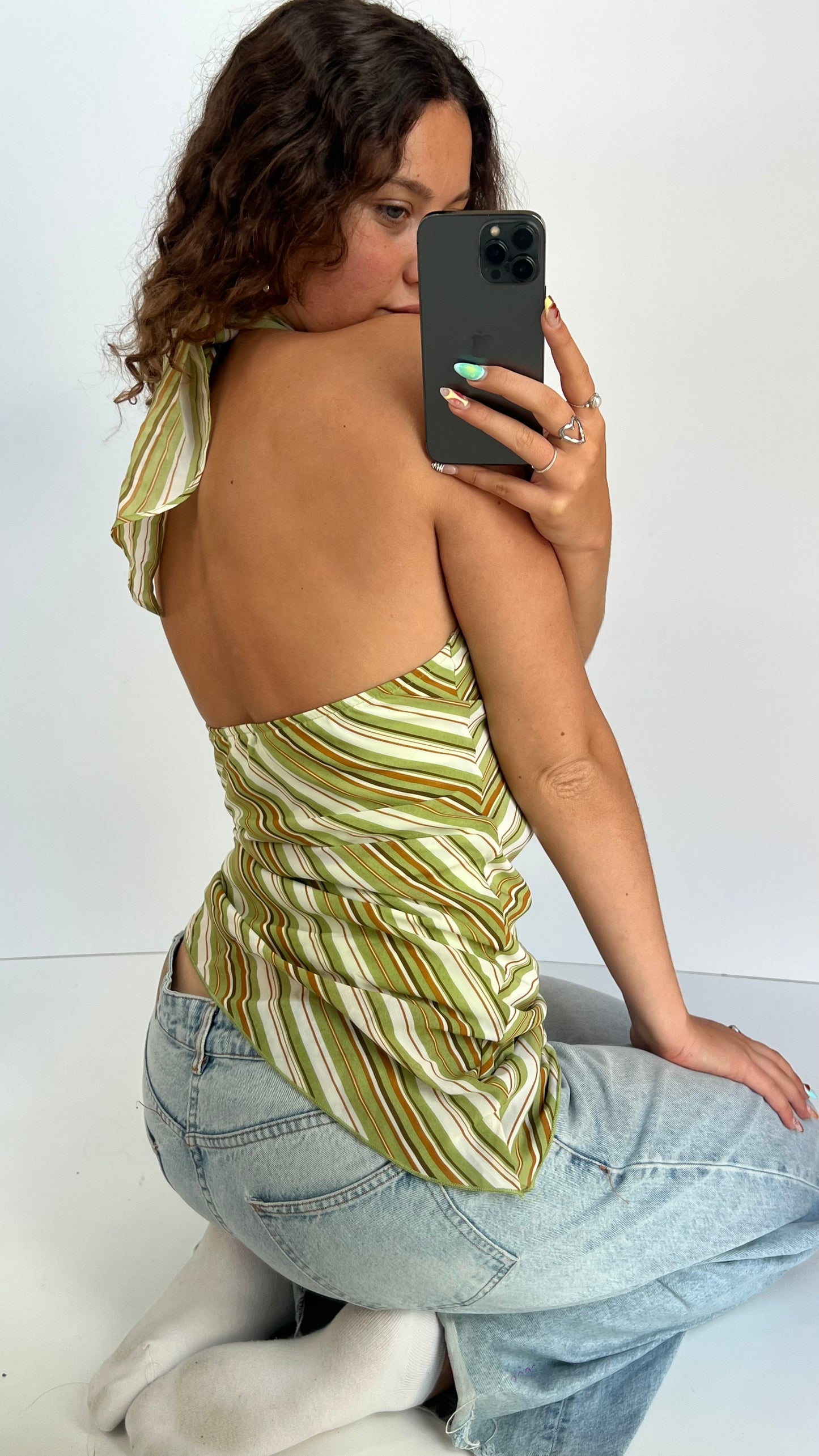 00s green stripe mesh cami- size L