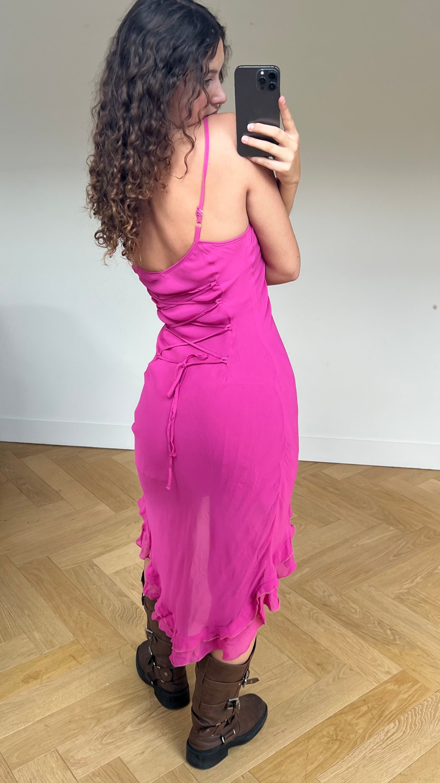 00s pink corset midi dress- size S