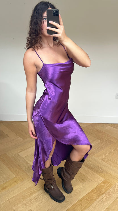 00s purple satin maxi dress- size M
