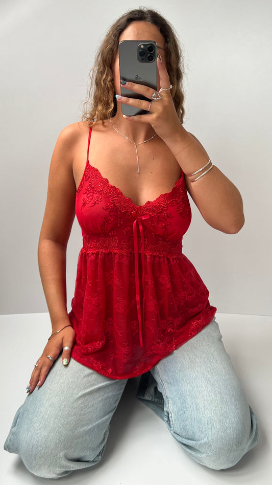 00s red lace babydoll cami- size M