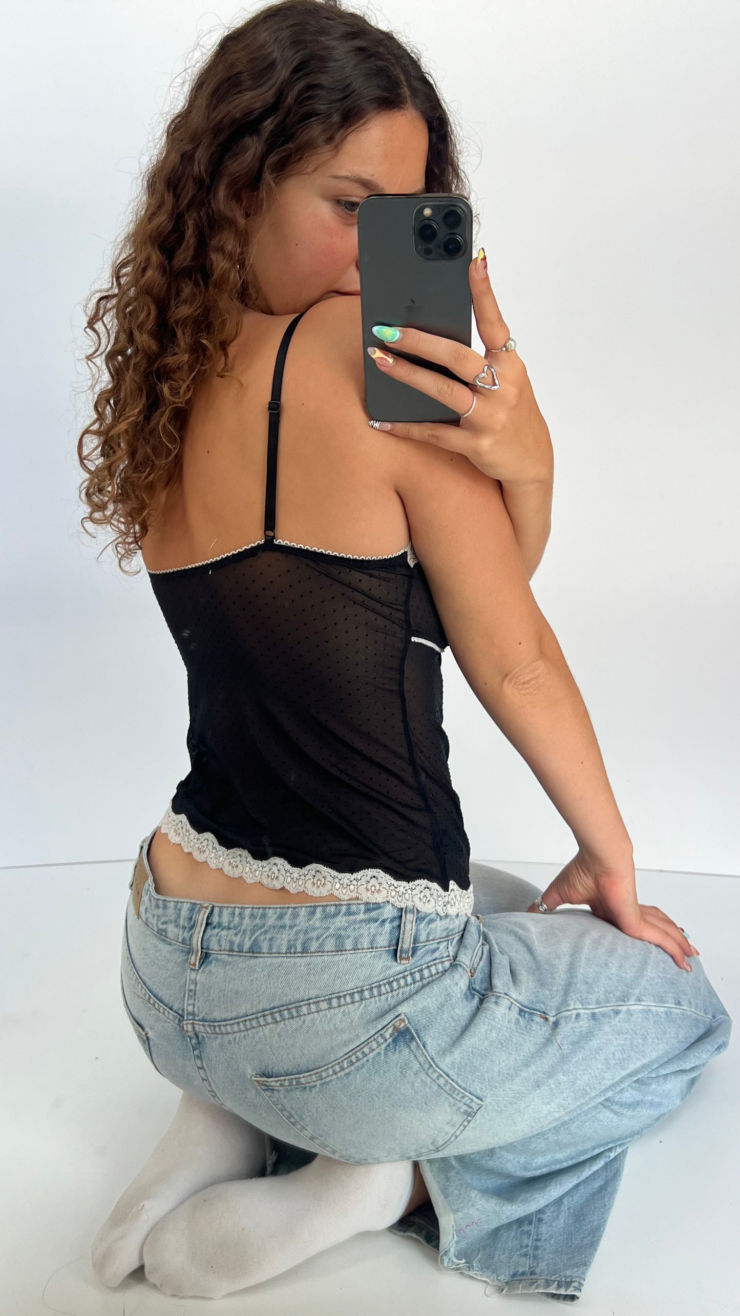 00s black white mesh lace cami- size M