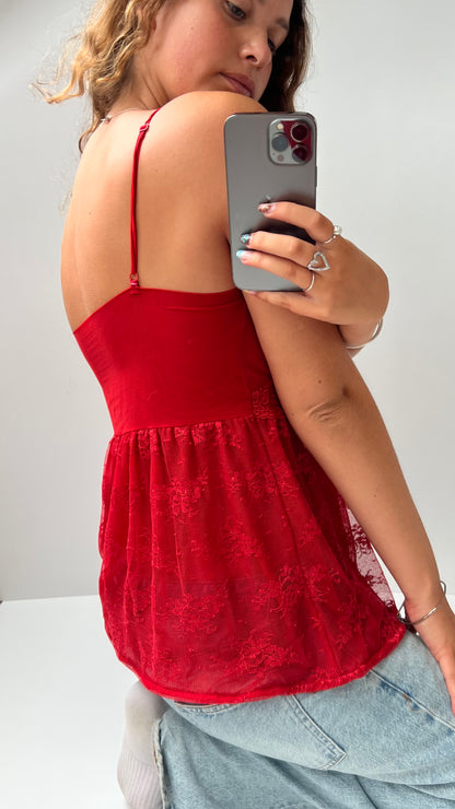 00s red lace babydoll cami- size M