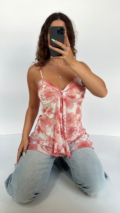 00s pink floral babydoll cami- size L